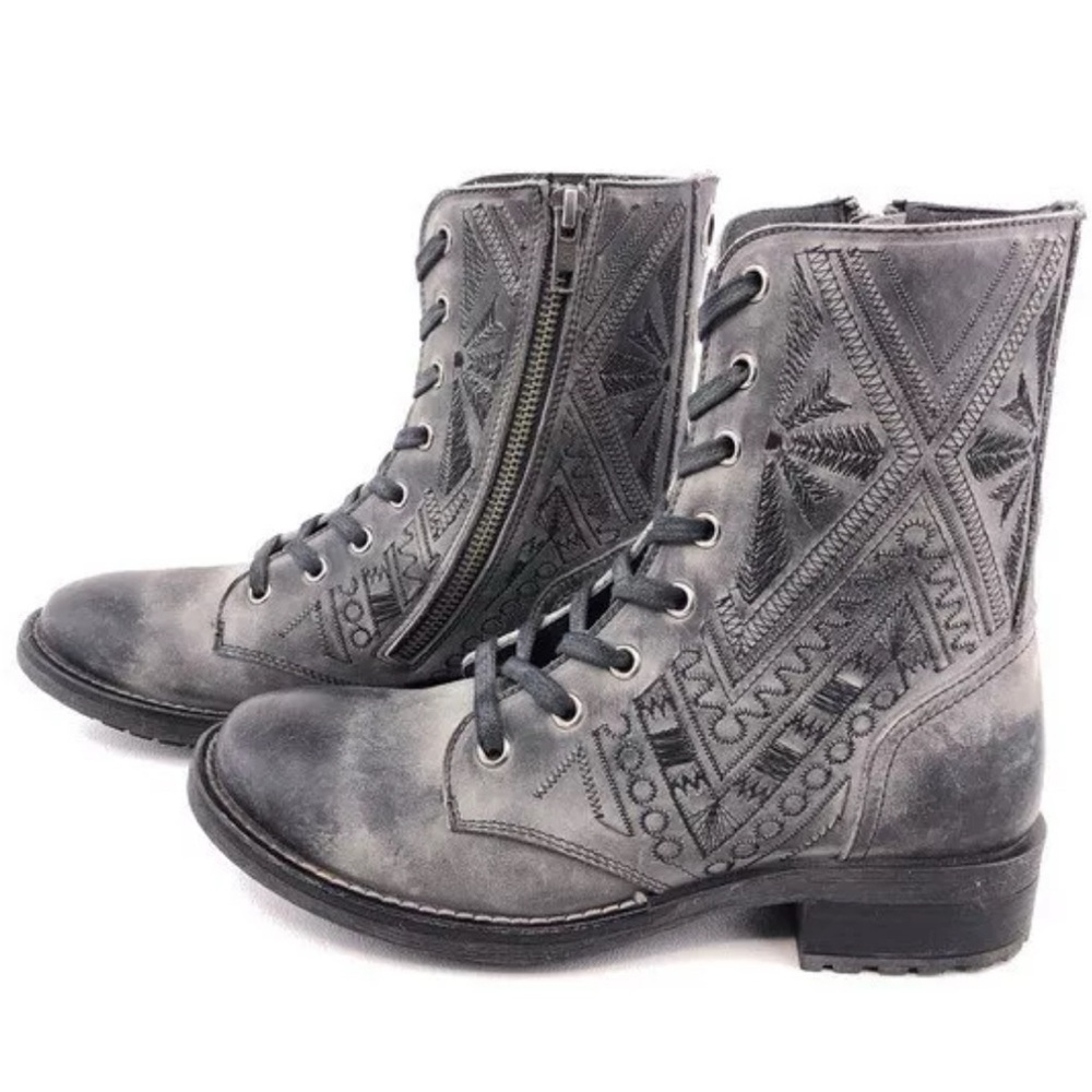 ☁️ Musse and Cloud Burnished & Embroidered Leather Combat Boots